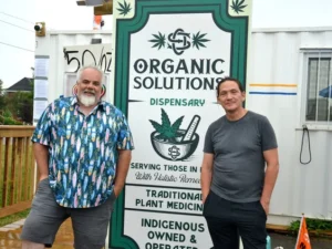 Kirk Marquette and Tom Jackson, the Indigenous owners of an unlicensed medical-marijuana dispensary on Monteith Avenue in Stratford, say they have constitutional and treaty rights that allow them operate the business without meeting provincial and local regulatory requirements. Galen Simmons/Beacon Herald file photo jpg, SF, apsmc