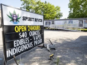 The Spirit River cannabis store on Wellington Street in London was one of two Indigenous-run pot shops closed by the OPP’s joint forces cannabis enforcement unit on Tuesday. Photo taken on Wednesday, Aug. 21, 2024. (Derek Ruttan/The London Free Press)